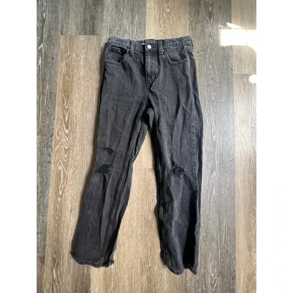 Old Navy Slouchy Straight Jeans‎ 12 Black Distressed High Rise 1846